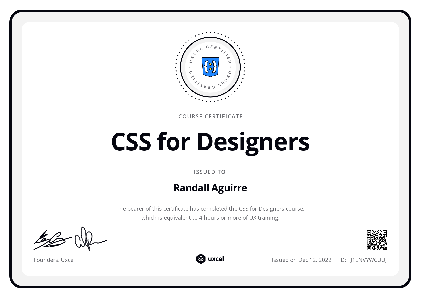 Randall Aguirre's certificate
